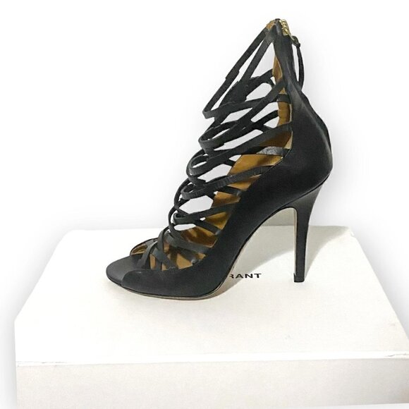 NIB Isabel Marant Paw Black Leather Heeled Sandals size 38 EU - Picture 1 of 16